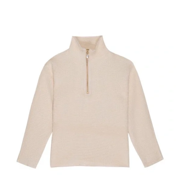 DONNI. Waffle 1/2 Zip Pullover Cream + Freshwater Pearl. Size M NWT - Picture 2 of 7